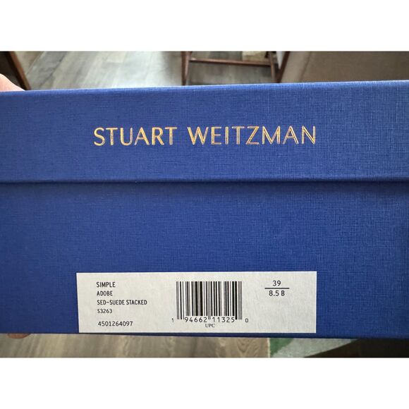 Stuart Weitzman Simple Adobe Suede Stacked Nudist Sandal Heel 39 8.5 NEW W/BOX - Picture 8 of 8